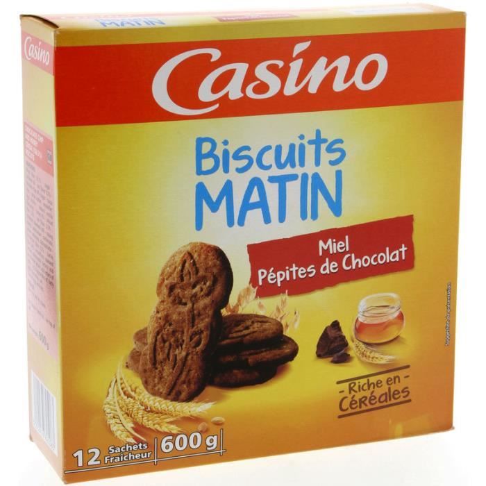 CASINO Biscuits matin miel pétites choco de chocolat - 600 g