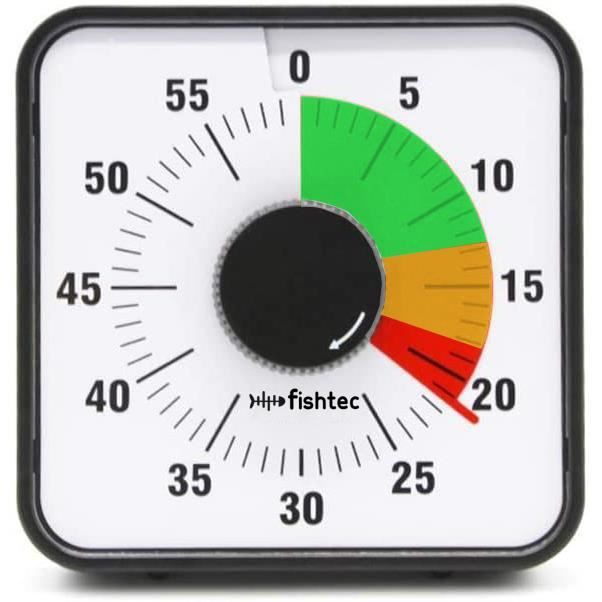 FISHTEC® Minuteur Mécanique Géant - Zones de Couleur - Magnétique - Carré 19 cm