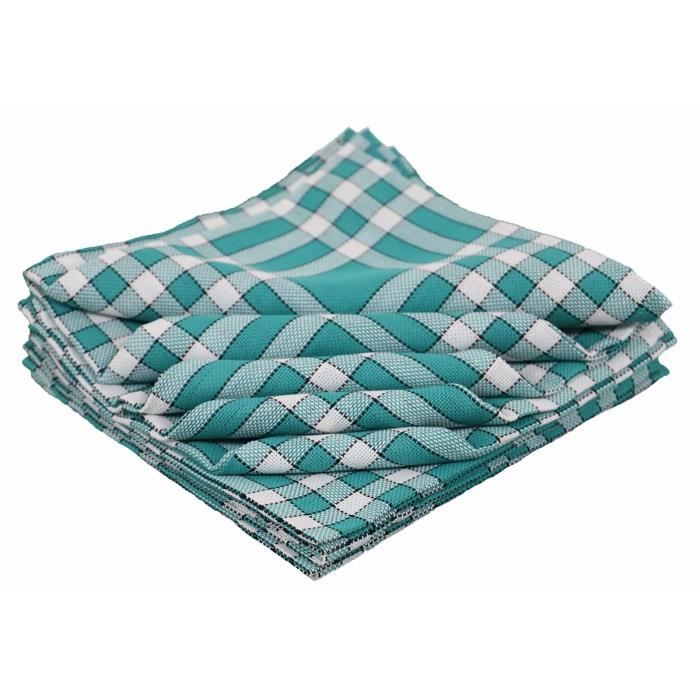 LINANDELLE - Lot de 10 serviettes de tables coton carreaux vichy Normand NELLY - Vert