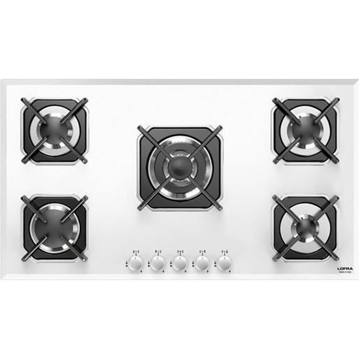 LOFRA HGB9E0 Mars 90 plaque de cuisson blanc 90CM valved FINITION EN VERRE - 5 brûleurs à gaz avec soupapes IN 1 TRIPLE CORON