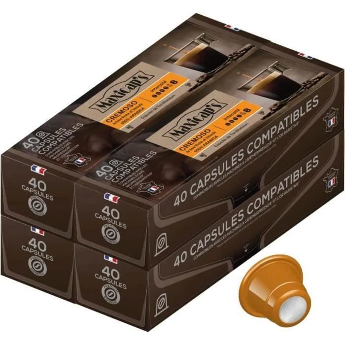 Maxi-Caps 160 (4x40) Capsules de café CREMOSO - Compatible avec Machine à Café Nespresso® et L'Or Barista®- Intensité 8