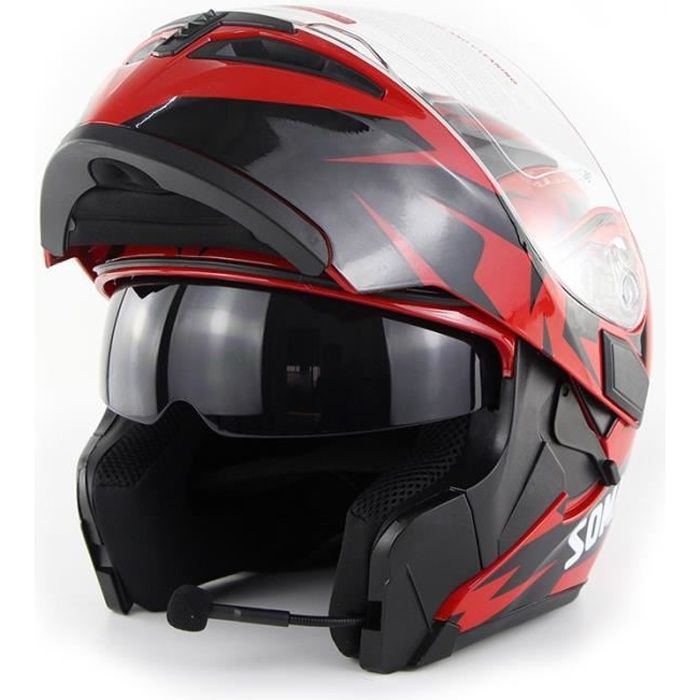 Casque de moto modulable double lentilles casque Bluetooth de sécurité hommes casque de scooter femmes, Troisième œil rouge