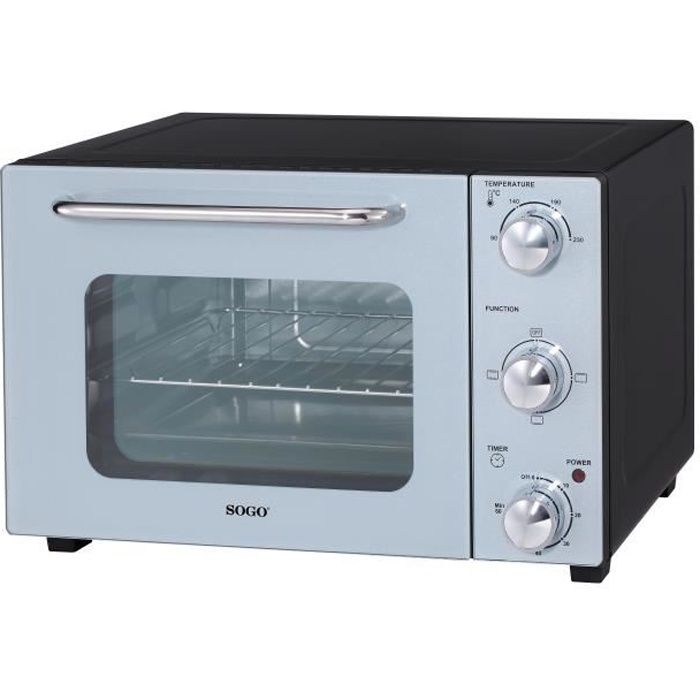 SOGO - FOUR ELECTRIQUE 22L, Décongeler, Gril, Rôti, Toast - porte en inox - Porte en verre double - Elément de chauffe acier inox