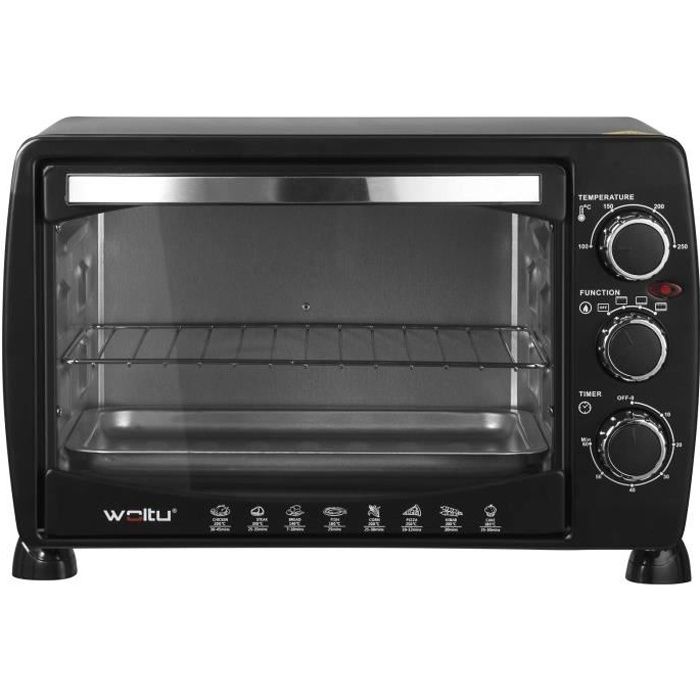 WOLTU BF09sz Mini Four à Pizza Double Porte en Verre avec Plaque de Cuisson et rôtissoire avec minuterie 0-250 ° C 1400 W,20 litres