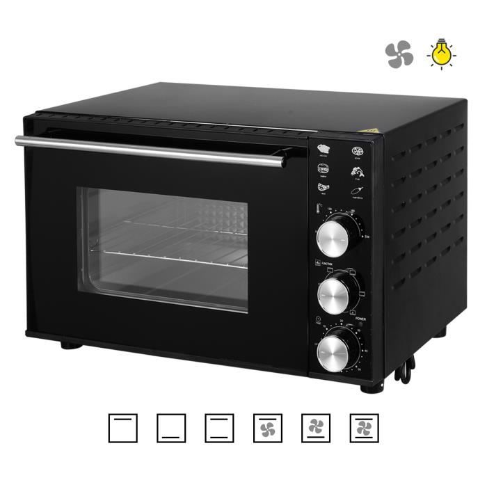 WOLTU Mini four électrique, Four à convection, Four à rôtir, 30 litres, 1800 w, 50 x 33.5 x 31,5 cm, Noir