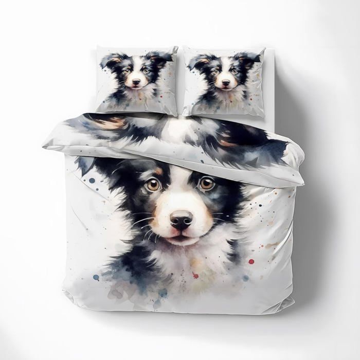 Housse De Couette 200x200 Cm Avec Motif Chien Mignon - Parure Lit 3 Pièces Microfibre Douce