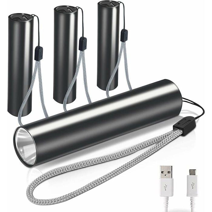 Lampe De Poche 4 Pièces Aluminium Lampe Torche Led Ultra Puissante (Mit Eingebauter Batterie) 3 Modes Lampe Torche Rechargeables