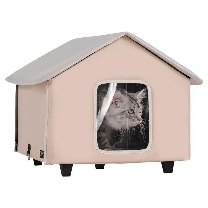 Maison Chat Surélevée Chauffante-VEVOR-Niche Chat Extérieur avec Coussin Chauffant-pour Rester au Chaud-Marron, M