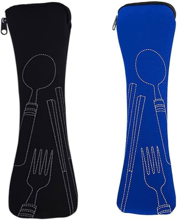 Sacs à couverts portables en néoprène 2 pièces pour les déplacements lavables adaptés au camping à lécole au bureau Sacs à couverts portables en néoprène 2 pièces pour les déplacements lavables adaptés au camping à lécole au bureau