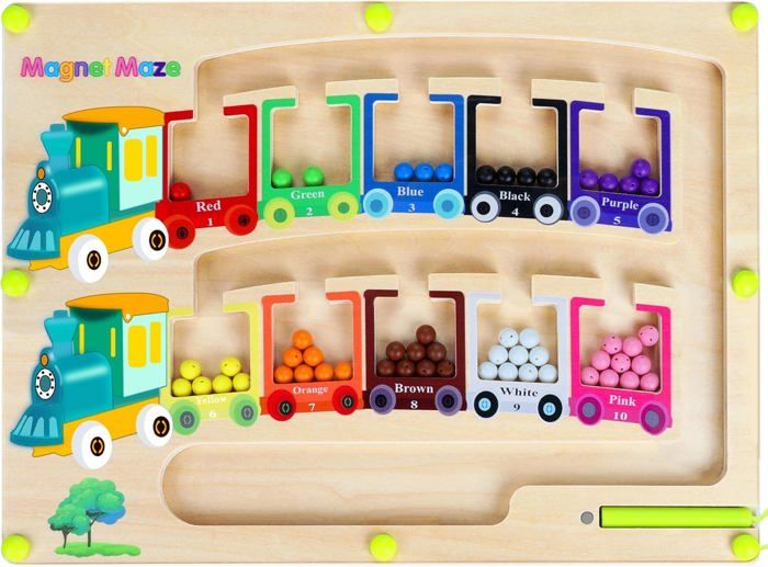 Jeu Labyrinthe Magnétique Dinosaure Montessori - Jouet Éducatif Bois Couleurs & Comptage 3-6 Ans