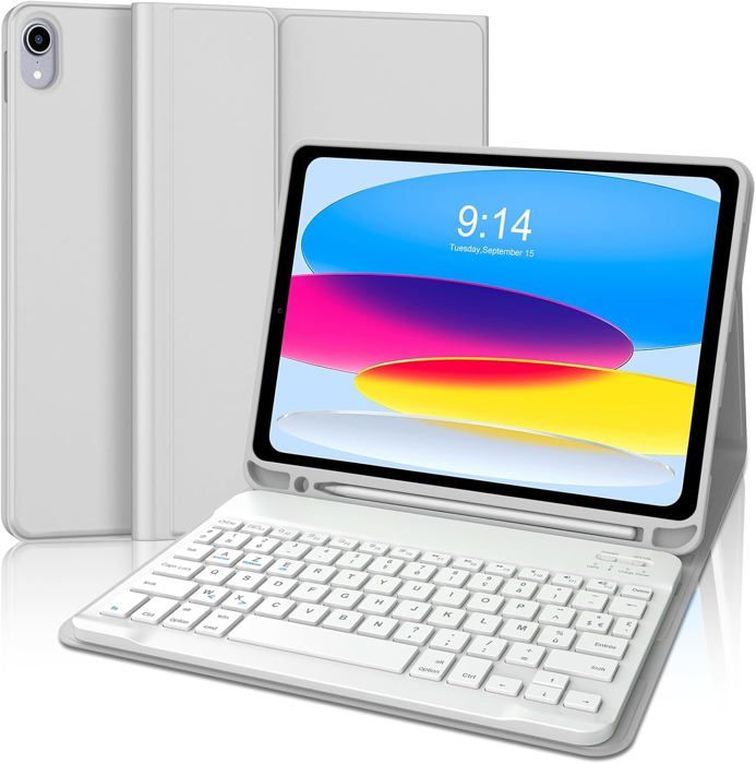 Coque Clavier pour iPad 10 EME Generation 10.9 2022 AZERTY Français Clavier Bluetooth Détachable Clavier Gris Clair
