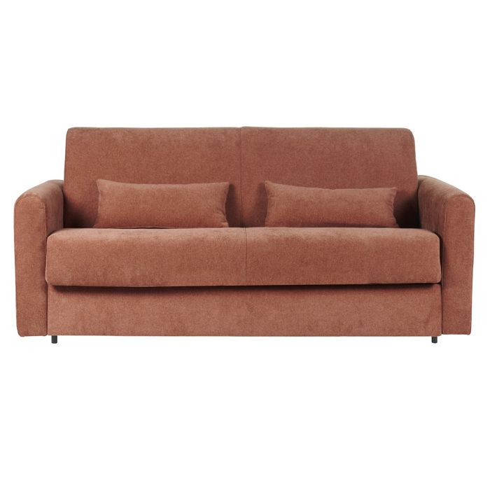 Miliboo - Canapé convertible 3 places en tissu effet velours terre brûlée avec matelas 13 cm LETTO