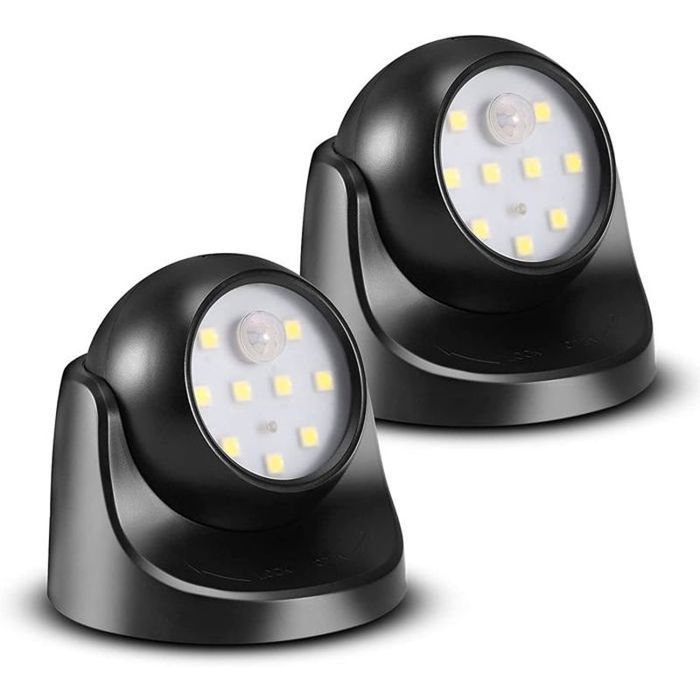 Spot LED avec Detecteur de mouvement 2 Unités Projecteur LED Sans Fil 150 Lumen Sphère Amovible Rotation à 360 degrés