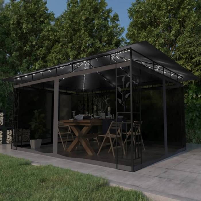 Tonnelle avec moustiquaire et lumières LED-Tente de réception 4x3x273m Anthracite