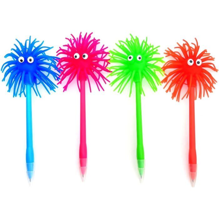 Lot De 4 Stylos à Bille Pelucheux Avec Yeux Mobiles - Amusants Et Sensoriels Pour Enfants Et Adultes