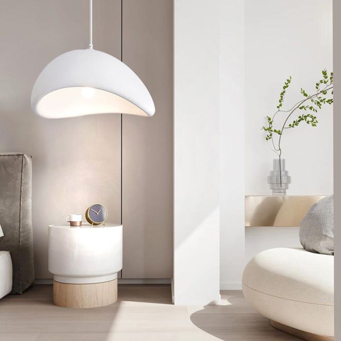 SNOGOLD Suspension Moderne Lampe de Plafonde Abat-jour en Résine Ciment Ø40cm Blanc E27 Lustre Industriel Luminaire pour Salon