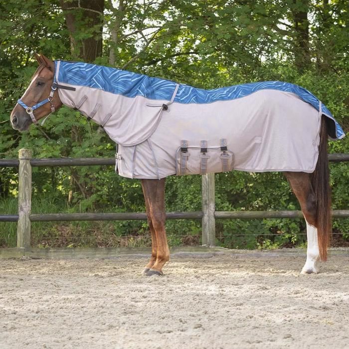 Chemise anti-mouches combo avec cou pour cheval QHP - seashell - Bleu - 185 cm Chemise anti-mouches combo avec cou pour cheval QHP - seashell - Bleu - 185 cm