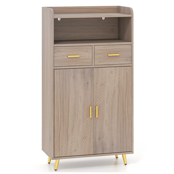 GIANTEX Buffet de Cuisine avec Compartiment Ouvert 2 Tiroirs et Armoire avec Étagères Réglables 60 x 30 x 113 cm Gris