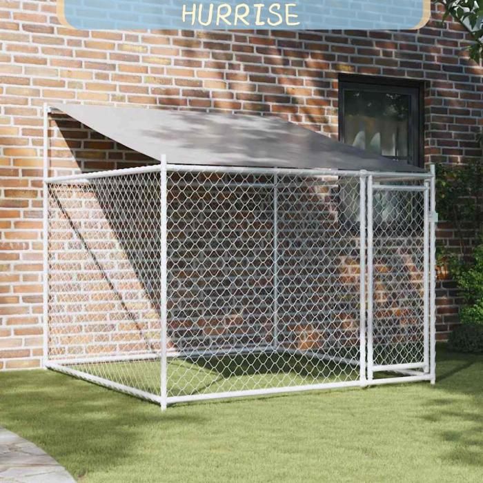Comparer les prix de Cage Pour Chien Avec Toit Et Porte Gris 2X2X2 M Acier Galvanisé 7064170703133