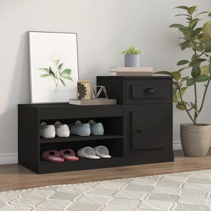 Noir Armoire à chaussures - Meuble d’entrée pour Couloir/salon - noir 100x42x60 cm - Bois dingénierie @sale19200