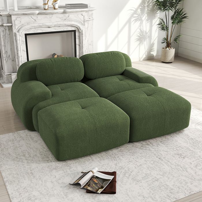 Canapé Modulable 2 places sans montage Vert - Velours côtelé rembourrage hautement élastique Canapé Modulable 2 places sans montage Vert - Velours côtelé rembourrage hautement élastique