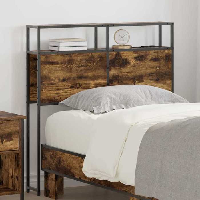 Tête de lit avec étagère-Panneau de lit avec rangement Chêne fumé 100 cm Bois dingénierie 926583