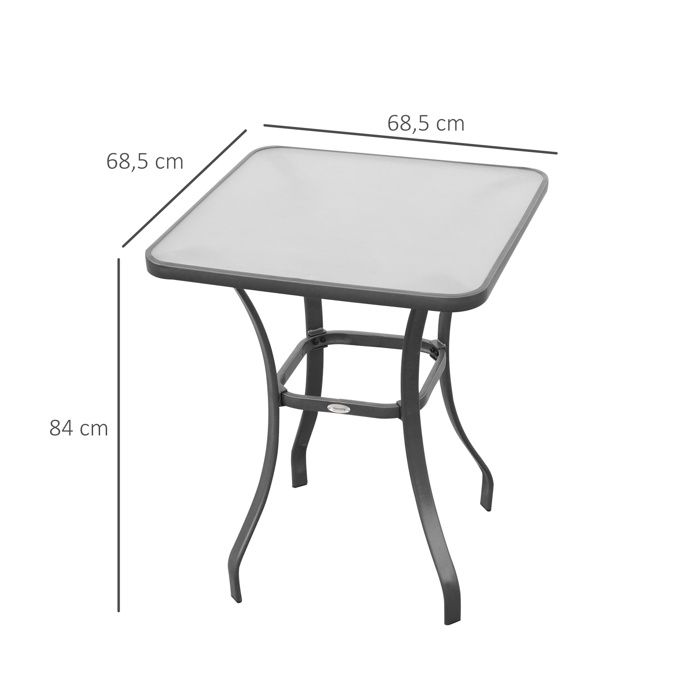 Table de jardin carrée table en verre résistant aux intempéries noir 68 5x68 5cm pour balcon terrasse meubles de jardin