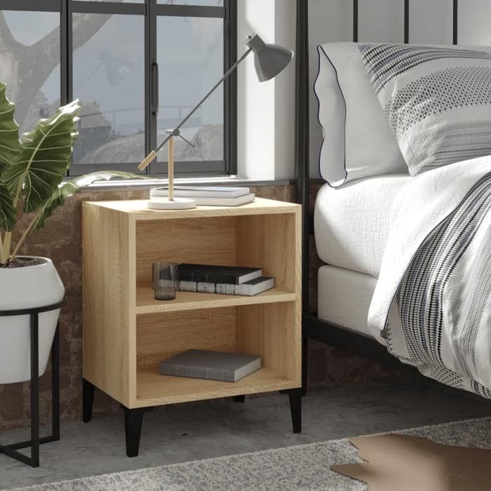 SOLO - Table de Chevet/Table de Nuit(rectangle) - JILLES - Table dintérieure pour chambre avec pieds en métal chêne sonoma