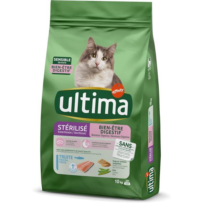 Croquette chats - ULTIMA - Bien-être Digestif 10 kg - Stérilisés - Digestion sensible - Haute digestibilité Croquette chats - ULTIMA - Bien-être Digestif 10 kg - Stérilisés - Digestion sensible - Haute digestibilité