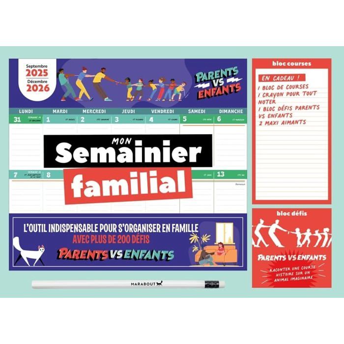 Calendrier Oxford Familial Calendrier Familial Hebdo QUO VADIS - Sept 2025 à Août 2026 (30x30cm) - Gestion De 9 Emplois Du Temps Family Planner 2025