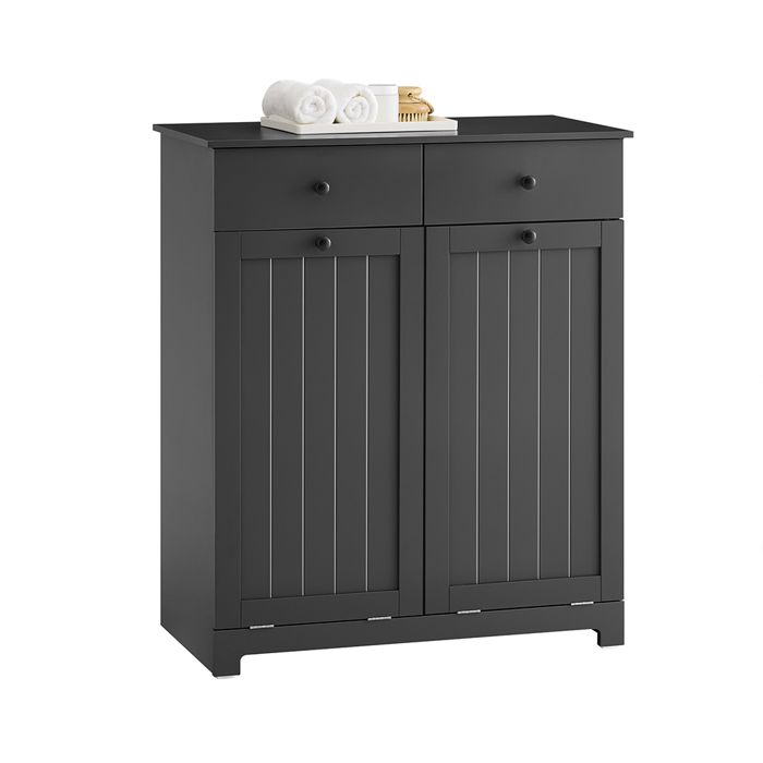 Meuble salle de bain avec panier à linge - SOBUY - 78x38x91 cm - Noir - 2 tiroirs - 2 sacs à linge 45 L