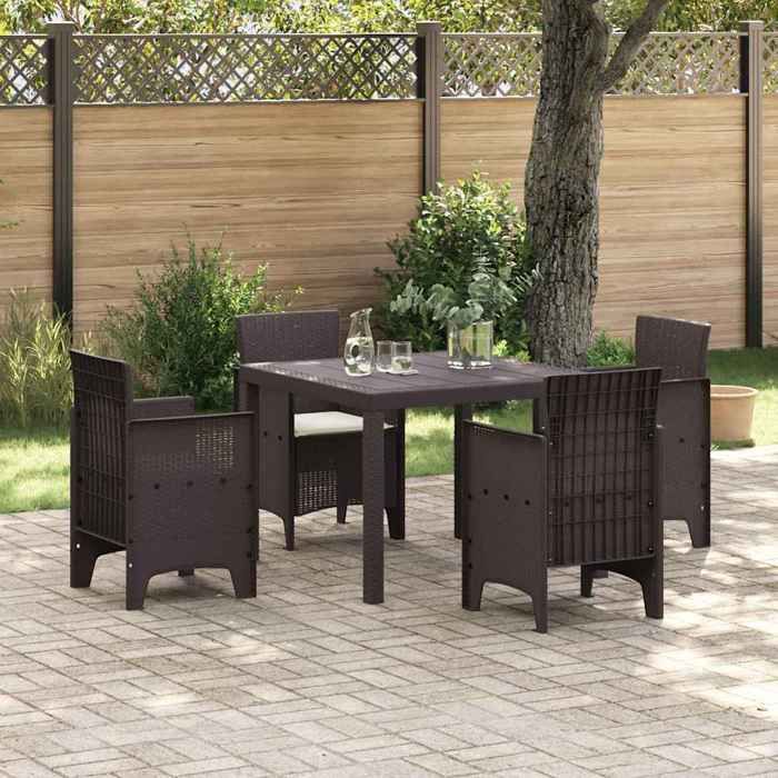 Ensemble de salle à manger de jardin - BURKE - 5 pièces - Rattan polt - Marron - 100x100x73 cm - Table et 4 chaises