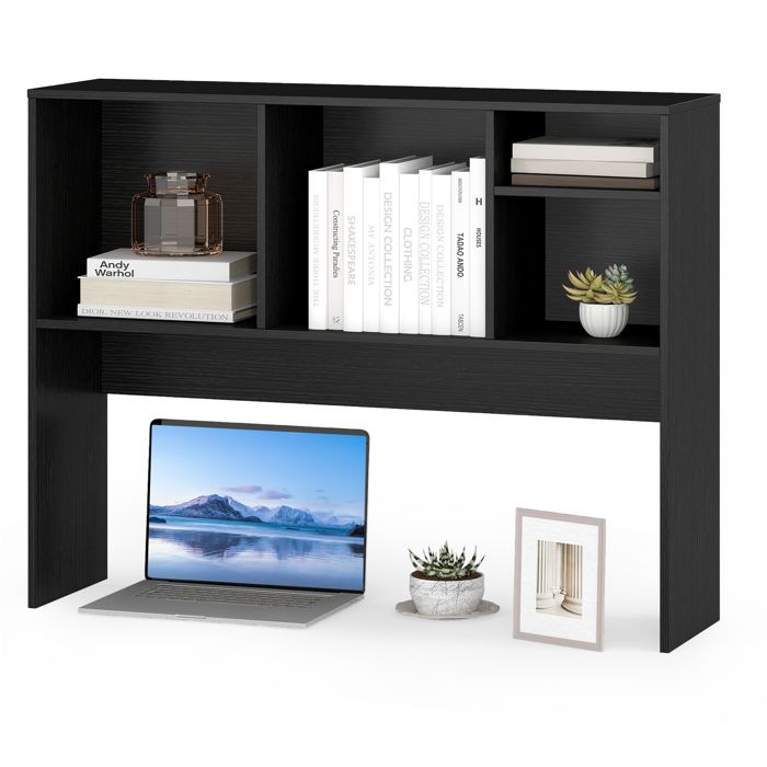 COSTWAY Bibliothèque à Poser sur Table Etagère de Rangement de Comptoir 4 Compartiments et Compartiment Arrière Ouvert Noir