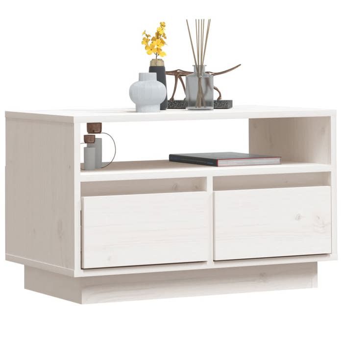 SALE Janvier MODERNE Cabinet TV - MGH - MEUBLE TV/HIFI - Avec rangement - Blanc 60x35x37 cm - Bois de pin massif TT732