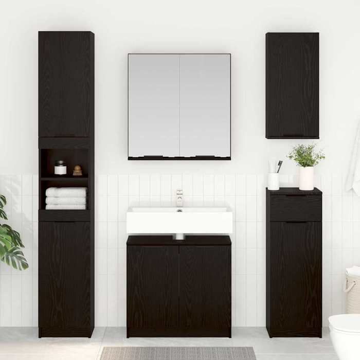 Noir Ensemble de Meubles de Salle de Bain 2 pièces SARAZYJ ARMOIRE WC MODERNE Chêne noir E1907