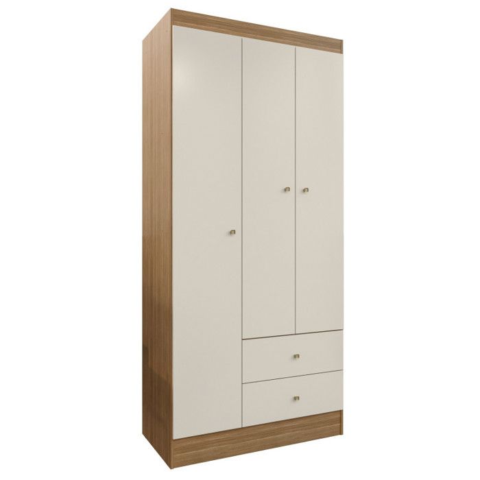 Armoire Penderie 3 Portes 2 Tiroirs 5 Niches Chêne Blanc Ecru L 81.2 H 182.4 P 46.3 cm - L 81.2 x l 46.3 x H 182.4 cm Armoire Penderie 3 Portes 2 Tiroirs 5 Niches Chêne Blanc Ecru L 81.2 H 182.4 P 46.3 cm - L 81.2 x l 46.3 x H 182.4 cm
