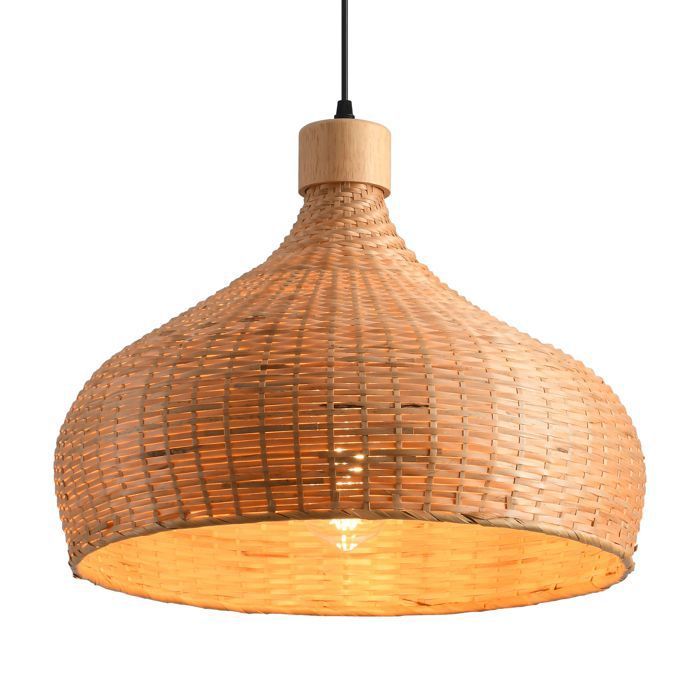 Parrot Uncle Suspension Bambou Naturel Ø45 cm Tressée Main Lustre Cloche Bohème E27 Style Naturel pour Salon Salle à Manger