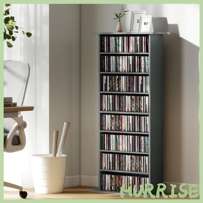 Cocosity Rangements Pour Cd Et Dvd Avec 8 Compartiments Et 6 Étagères Réglables Capacité Max. 360 Cd/185 Dvd Et Blu-Ray Gris