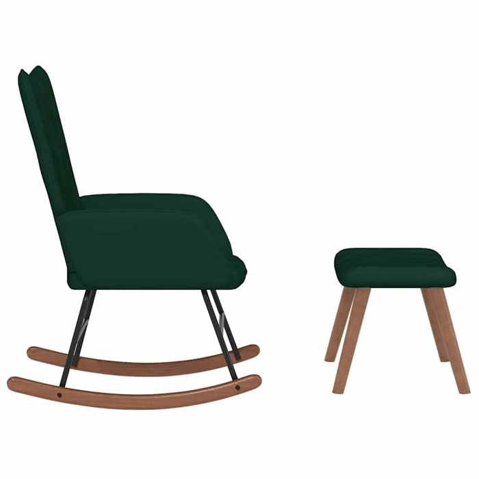 Fauteuil Allaitement - Vert - Chaise à bascule - Rocking Chair - avec repose-pied - Vert foncé Velours 61x78x98 cm F1454