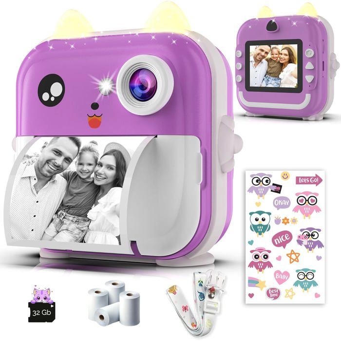 Appareil photo instantané enfant pixiprint - impression noir & blanc rose jaune - Mob