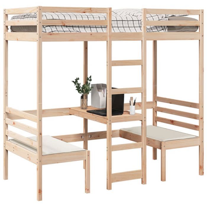 Lit adulte/enfant 80x200cm - VIDAXL - Lit mezzanine avec bureau et chaises  pin massif L15140