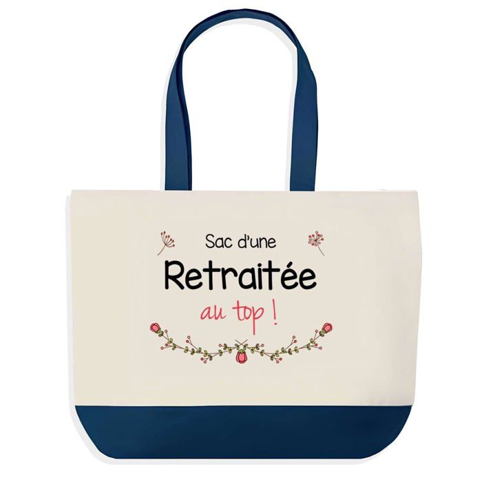 Tote bag - PLANETEE - Retraitée au Top - Fond bleu - Coton 40x45 cm - Grand format