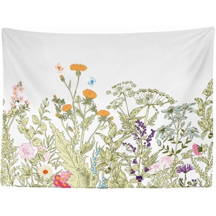 Tapisserie Murale Décorative Chambre - Nature Floral Rétro Vintage Coloré - 200 x 150 cm Grand Fleurs vertes