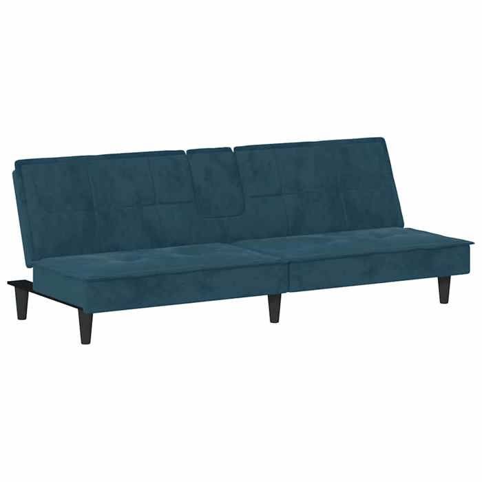 Canapé convertible 2 places - NANAS - CLIC-CLAC/Sofa-lit - avec porte-gobelets bleu velours 200x89x70cm C5357564