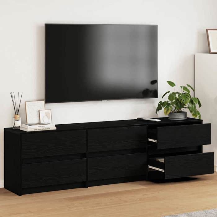 Meuble TV 2 pcs - AVEC RANGEMENT - Chêne noir 180x34x50 cm Bois dingénierie T2779