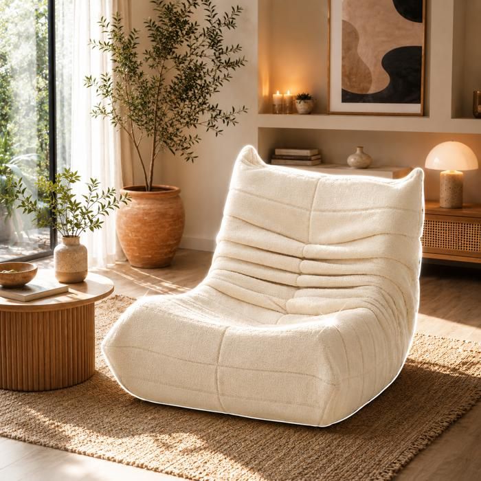 Fauteuil compressé Canapé togo Fauteuil de Sol Paresseux confortable pour Salon Chambre ou Bureau – 86x65x75cm velours beige