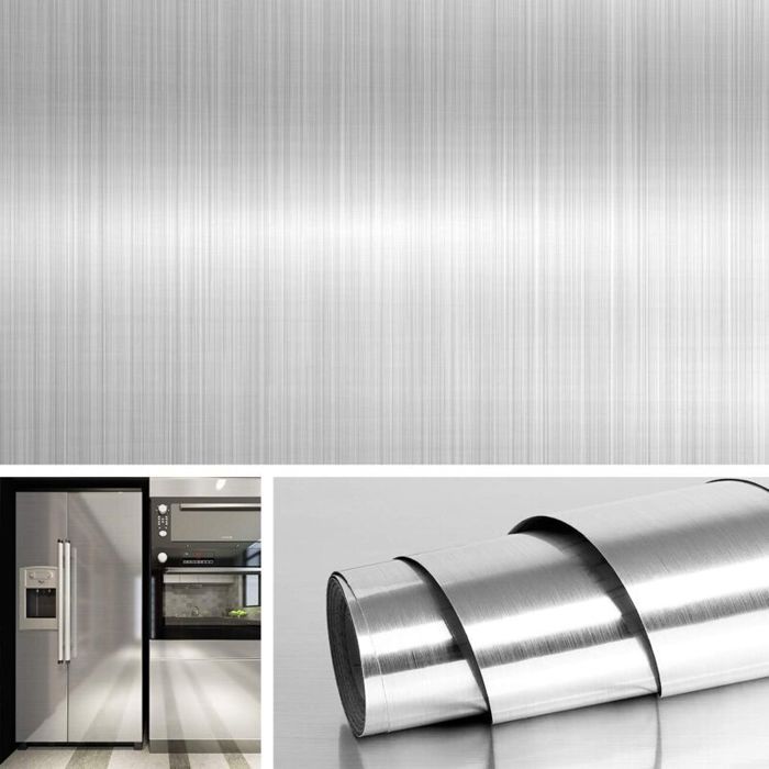 Papier peint inox brossé 40x300 cm – Imperméable anti-huile adhésif cuisine