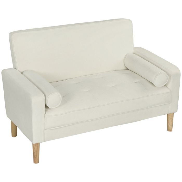 Canapé 2 places - Crème Blanc - Polyester - 130x74 5x82 cm - Coussin en mousse haute densité - Rembourrage velours
