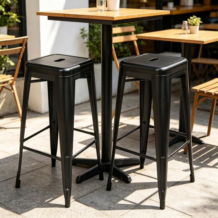 Lot de 2 Tabourets en Métal Empilable de 76 cm Chaises de Cuisine Tabouret Haut Capacité de 120kg pour Intérieur Extérieur