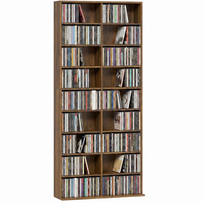 Rangements pour CD et DVD - HOMCOM - 18 compartiments - 640 CD/360 DVD/430 Blu-ray - panneau de particules - 78 5x24x175cm - noyer